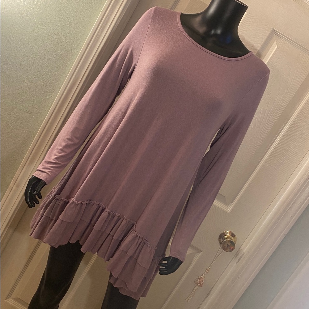 Easel Purple Lovers Flirty Ruffle Hem Tunic Dress